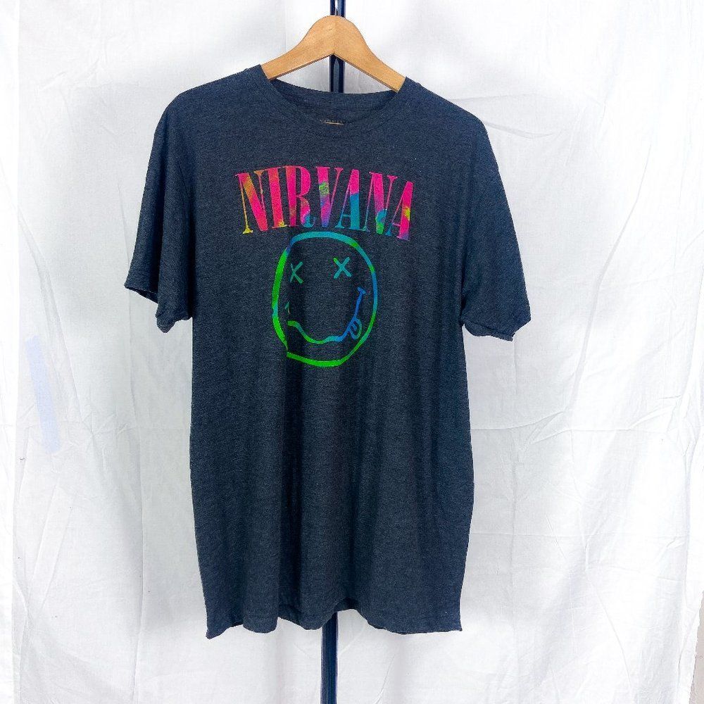 Nirvana Band Graphic Tee Gray Size XL Unisex Tie Die Colorful
